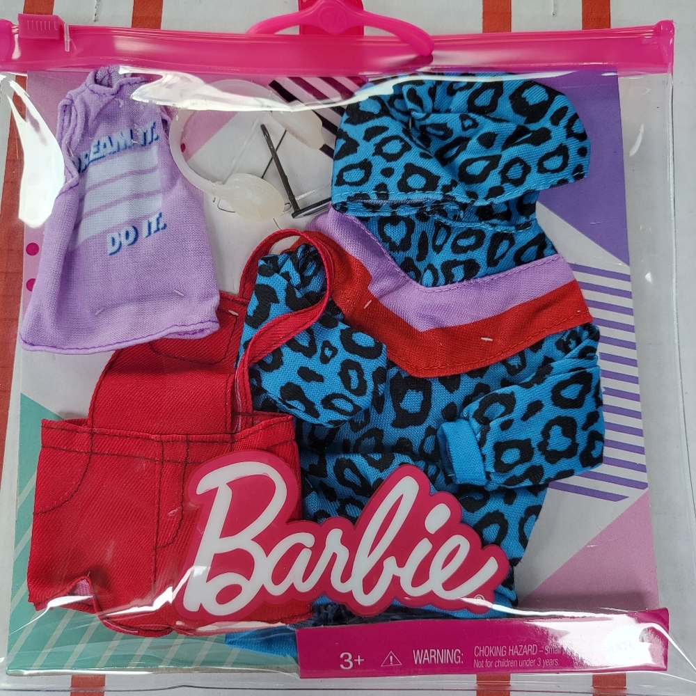 BARBIE Fashion 2-Pack Clothing Animal Print Dress Top Overalls Accessories New